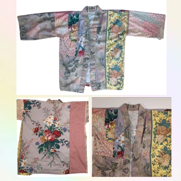 Homemade Lightweight Patchwork Kimono- Women's Size 2XL Quilted Floral Hippie - Picture 1 of 11
